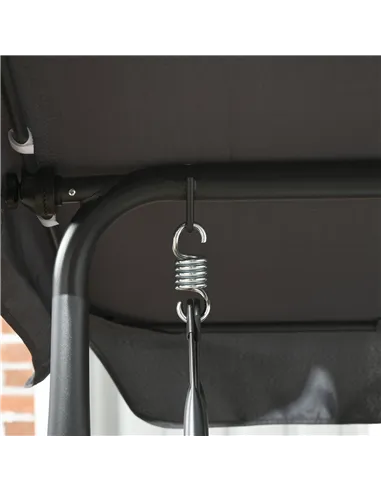 Outsunny 3 Seater Swing Chair, Garden Swing Seat Bench with Adjustable Canopy, Rattan Seat and Steel Frame for Patio, Yard, Dark