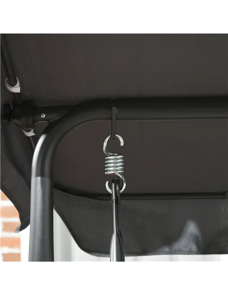 Outsunny 3 Seater Swing Chair, Garden Swing Seat Bench with Adjustable Canopy, Rattan Seat and Steel Frame for Patio, Yard, Dark