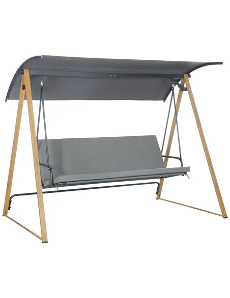 Outsunny 3 Seater Swing Chair, Garden Swing Bench with Adjustable Canopy, Cushioned Seat and Weather Resistant Steel Frame for P