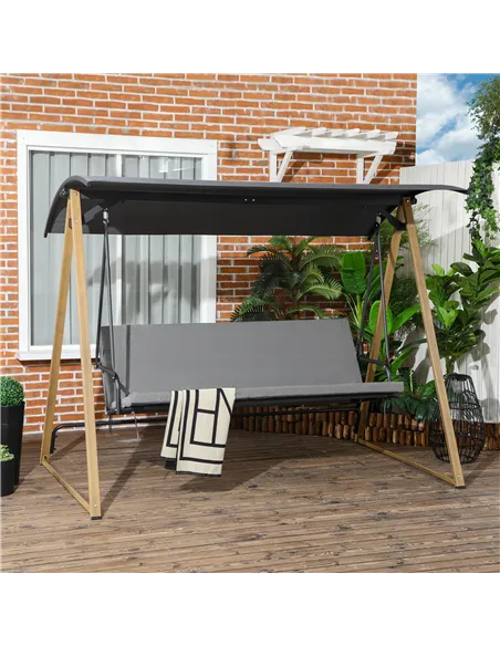 Outsunny 3 Seater Swing Chair, Garden Swing Bench with Adjustable Canopy, Cushioned Seat and Weather Resistant Steel Frame for P