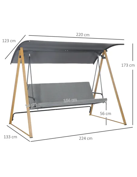 Outsunny 3 Seater Swing Chair, Garden Swing Bench with Adjustable Canopy, Cushioned Seat and Weather Resistant Steel Frame for P