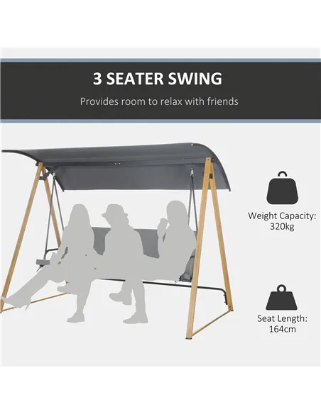 Outsunny 3 Seater Swing Chair, Garden Swing Bench with Adjustable Canopy, Cushioned Seat and Weather Resistant Steel Frame for P