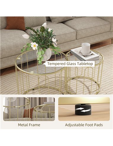 HOMCOM Elliptical Cut-Out Nesting Tables - Gold-Tone