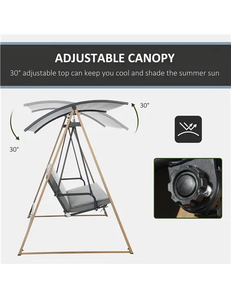 Outsunny 3 Seater Swing Chair, Garden Swing Bench with Adjustable Canopy, Cushioned Seat and Weather Resistant Steel Frame for P