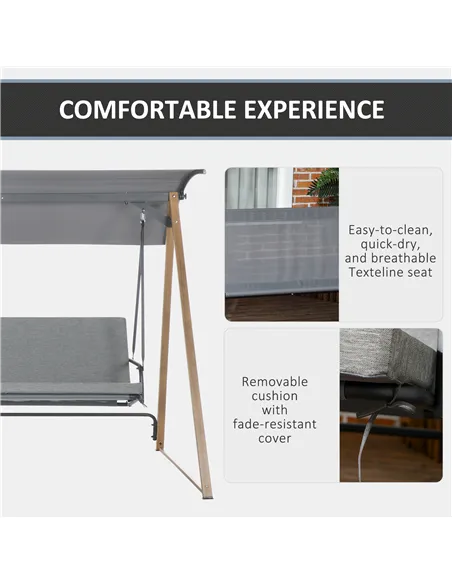 Outsunny 3 Seater Swing Chair, Garden Swing Bench with Adjustable Canopy, Cushioned Seat and Weather Resistant Steel Frame for P