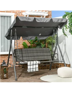 Outsunny 3-Seater Outdoor PE Rattan Swing Chair, Patio Wicker Hanging Swing Bench with Steel Frame Stand & Adjustable Canopy, Gr 2