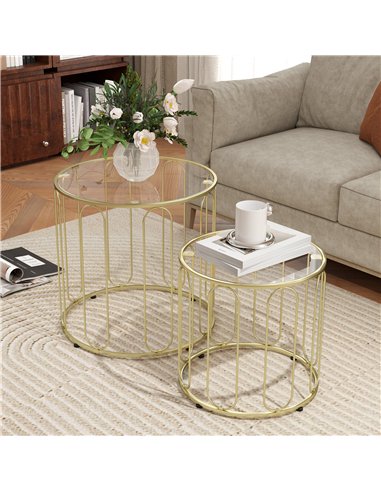 HOMCOM Elliptical Cut-Out Nesting Tables - Gold-Tone