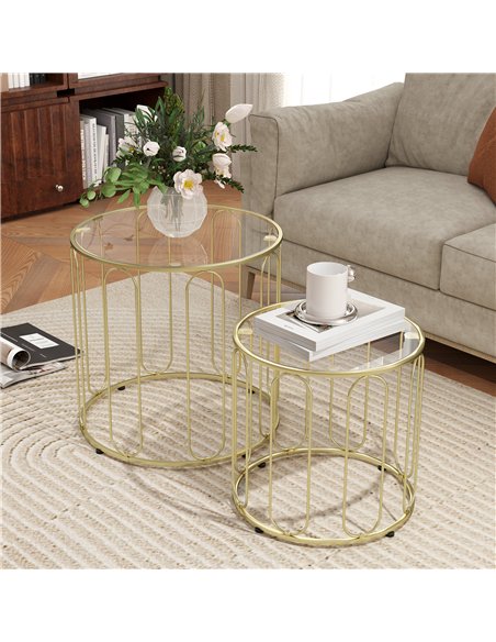 HOMCOM Elliptical Cut-Out Nesting Tables - Gold-Tone