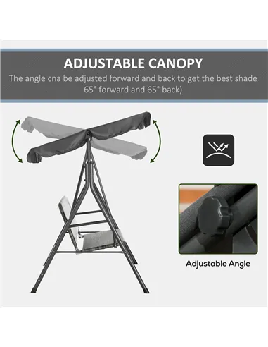 Outsunny 3-Seater Outdoor PE Rattan Swing Chair, Patio Wicker Hanging Swing Bench with Steel Frame Stand & Adjustable Canopy, Gr