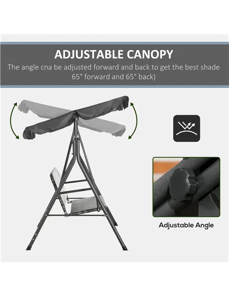 Outsunny 3-Seater Outdoor PE Rattan Swing Chair, Patio Wicker Hanging Swing Bench with Steel Frame Stand & Adjustable Canopy, Gr