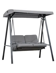 Outsunny 2 Seater Garden Swing Chair with Adjustable Tilting Canopy, Outdoor Hammock Bench with Steel Frame for Patio, Grey