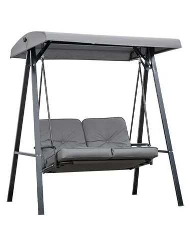 Outsunny 2 Seater Garden Swing Chair with Adjustable Tilting Canopy, Outdoor Hammock Bench with Steel Frame for Patio, Grey
