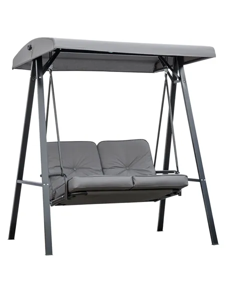 Outsunny 2 Seater Garden Swing Chair with Adjustable Tilting Canopy, Outdoor Hammock Bench with Steel Frame for Patio, Grey