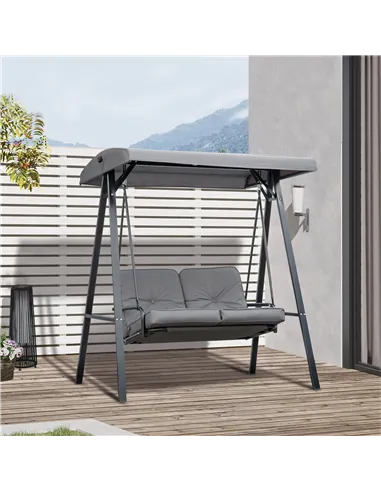 Outsunny 2 Seater Garden Swing Chair with Adjustable Tilting Canopy, Outdoor Hammock Bench with Steel Frame for Patio, Grey