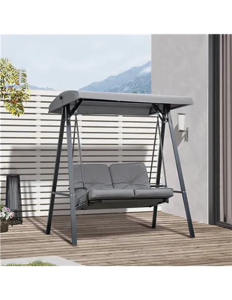 Outsunny 2 Seater Garden Swing Chair with Adjustable Tilting Canopy, Outdoor Hammock Bench with Steel Frame for Patio, Grey