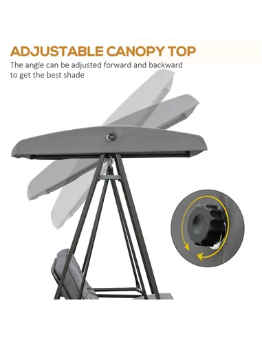 Outsunny 2 Seater Garden Swing Chair with Adjustable Tilting Canopy, Outdoor Hammock Bench with Steel Frame for Patio, Grey