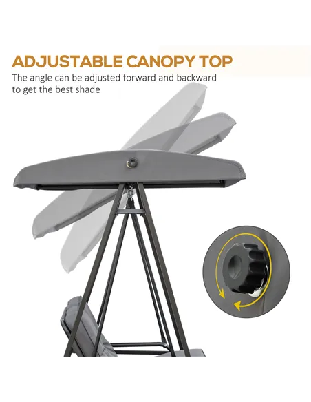 Outsunny 2 Seater Garden Swing Chair with Adjustable Tilting Canopy, Outdoor Hammock Bench with Steel Frame for Patio, Grey