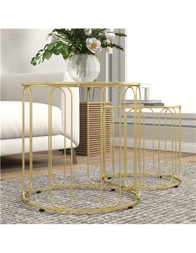 HOMCOM Elliptical Cut-Out Nesting Tables - Gold-Tone