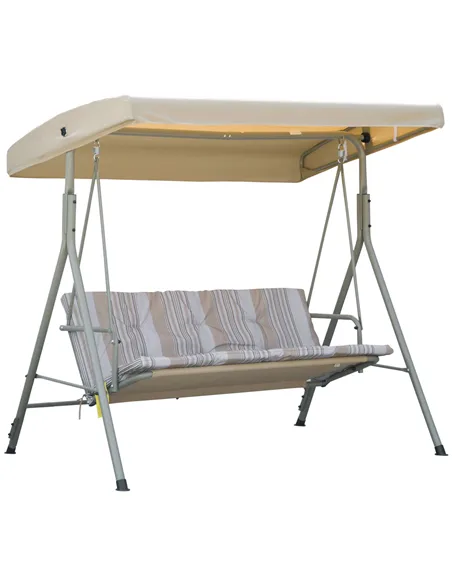 Outsunny Three-Seater Garden Swing Seat - Light Brown