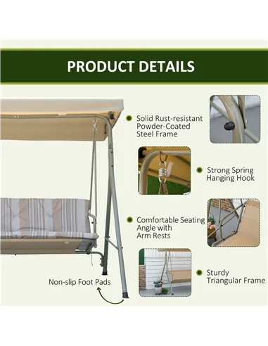 Outsunny Three-Seater Garden Swing Seat - Light Brown