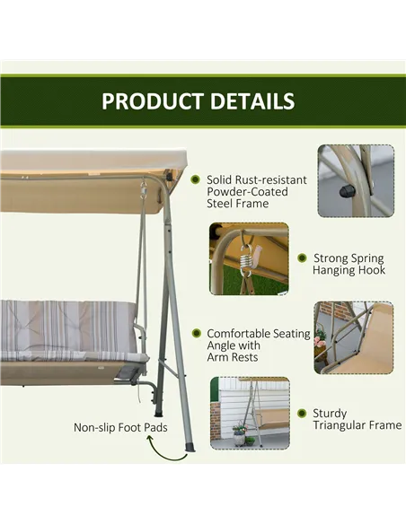 Outsunny Three-Seater Garden Swing Seat - Light Brown