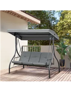 Outsunny 3 Seater Canopy Swing Chair, 2 in 1 Garden Swing Seat Bed, with Adjustable Canopy and Metal Frame, Dark Grey 2
