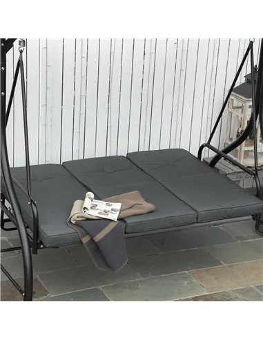 Outsunny 3 Seater Canopy Swing Chair, 2 in 1 Garden Swing Seat Bed, with Adjustable Canopy and Metal Frame, Dark Grey