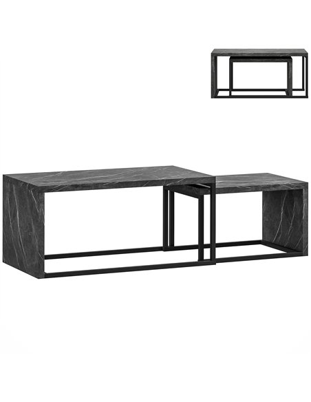 HOMCOM Coffee Tables Set of 2, Industrial Nest of Tables with Metal Frame for Living Room Bedroom, Dark Grey Marble Effect