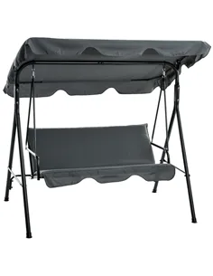 Outsunny 3 Seater Garden Swing Chair, Outdoor Swing Chair with Adjustable Canopy, Mental Frame & Cushions, Grey