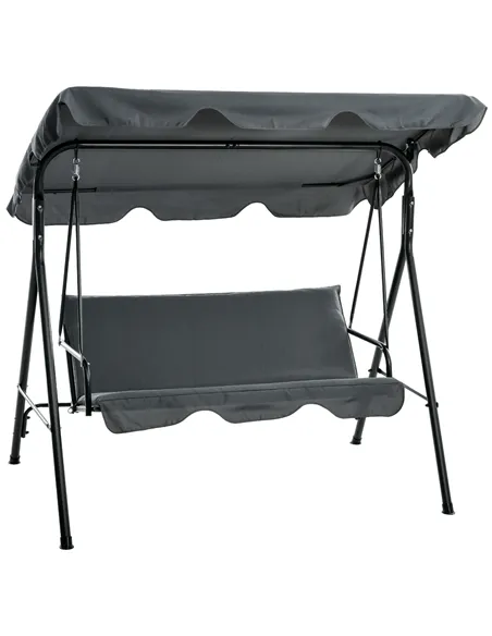Outsunny 3 Seater Garden Swing Chair, Outdoor Swing Chair with Adjustable Canopy, Mental Frame & Cushions, Grey