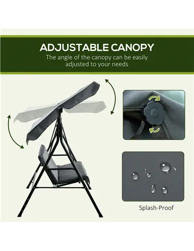 Outsunny 3 Seater Garden Swing Chair, Outdoor Swing Chair with Adjustable Canopy, Mental Frame & Cushions, Grey