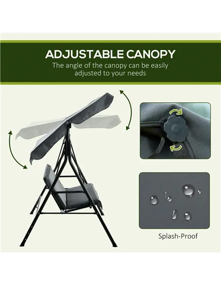 Outsunny 3 Seater Garden Swing Chair, Outdoor Swing Chair with Adjustable Canopy, Mental Frame & Cushions, Grey