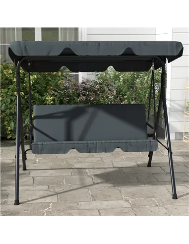 Outsunny 3 Seater Garden Swing Chair, Outdoor Swing Chair with Adjustable Canopy, Mental Frame & Cushions, Grey