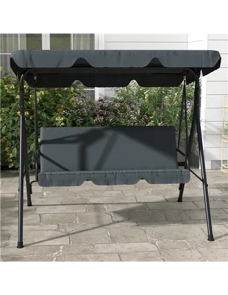 Outsunny 3 Seater Garden Swing Chair, Outdoor Swing Chair with Adjustable Canopy, Mental Frame & Cushions, Grey