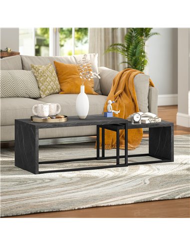 HOMCOM Coffee Tables Set of 2, Industrial Nest of Tables with Metal Frame for Living Room Bedroom, Dark Grey Marble Effect
