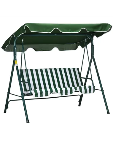 Outsunny 3-Seat Swing Chair Garden Swing Seat with Adjustable Canopy for Patio, Green