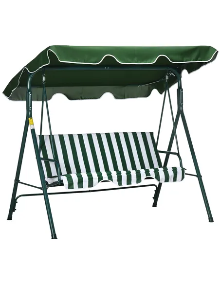 Outsunny 3-Seat Swing Chair Garden Swing Seat with Adjustable Canopy for Patio, Green