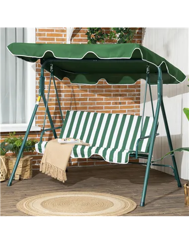 Outsunny 3-Seat Swing Chair Garden Swing Seat with Adjustable Canopy for Patio, Green