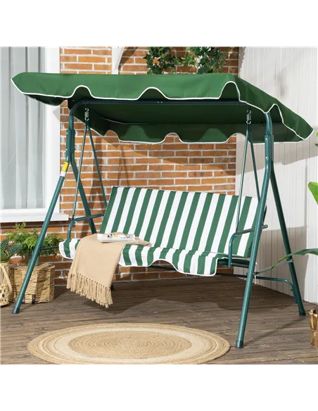 Outsunny 3-Seat Swing Chair Garden Swing Seat with Adjustable Canopy for Patio, Green