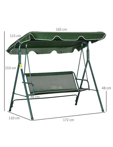 Outsunny 3-Seat Swing Chair Garden Swing Seat with Adjustable Canopy for Patio, Green