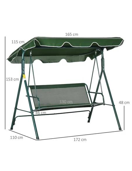 Outsunny 3-Seat Swing Chair Garden Swing Seat with Adjustable Canopy for Patio, Green