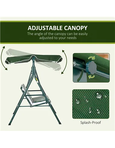 Outsunny 3-Seat Swing Chair Garden Swing Seat with Adjustable Canopy for Patio, Green