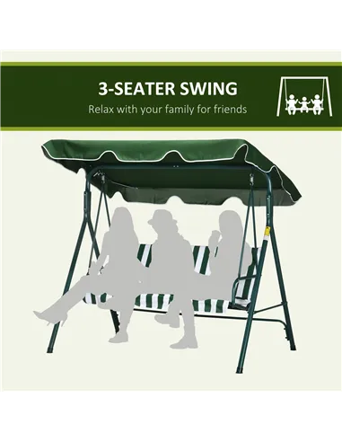 Outsunny 3-Seat Swing Chair Garden Swing Seat with Adjustable Canopy for Patio, Green
