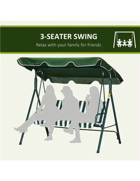 Outsunny 3-Seat Swing Chair Garden Swing Seat with Adjustable Canopy for Patio, Green