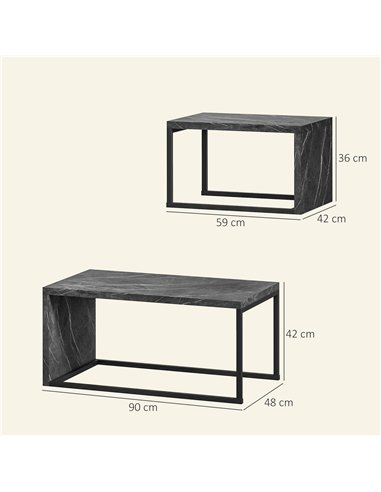 HOMCOM Coffee Tables Set of 2, Industrial Nest of Tables with Metal Frame for Living Room Bedroom, Dark Grey Marble Effect