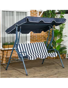 Outsunny 3 Seater Garden Swing Seat Chair Outdoor Bench with Adjustable Canopy and Metal Frame, Blue Stripes 2