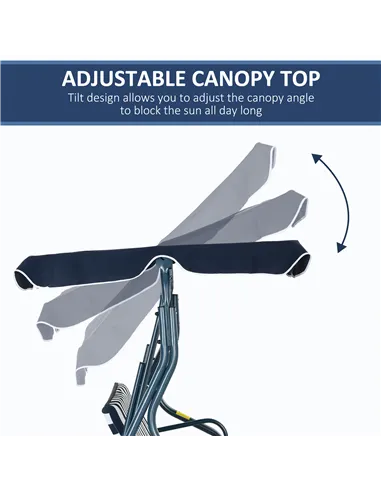 Outsunny 3 Seater Garden Swing Seat Chair Outdoor Bench with Adjustable Canopy and Metal Frame, Blue Stripes