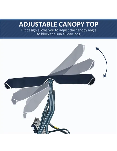 Outsunny 3 Seater Garden Swing Seat Chair Outdoor Bench with Adjustable Canopy and Metal Frame, Blue Stripes