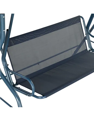 Outsunny 3 Seater Garden Swing Seat Chair Outdoor Bench with Adjustable Canopy and Metal Frame, Blue Stripes