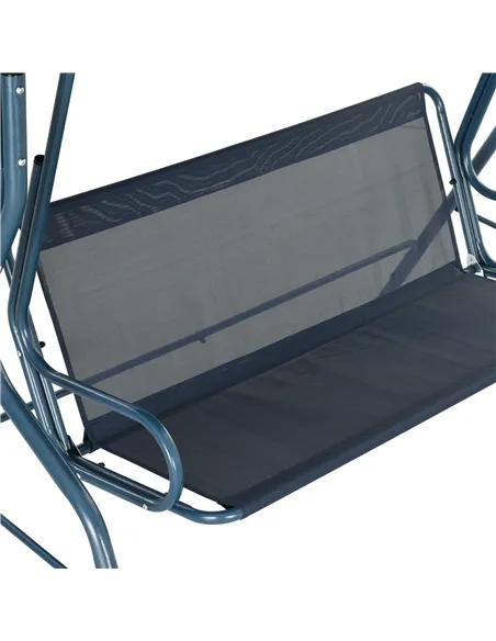 Outsunny 3 Seater Garden Swing Seat Chair Outdoor Bench with Adjustable Canopy and Metal Frame, Blue Stripes